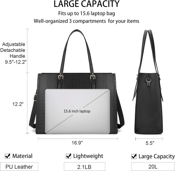 Bolsa feminina para laptop de 15,6 polegadas bolsa de couro elegante para computador para trabalho à prova d'água bolsa de ombro profissional bolsa de ombro feminina bolsa de escritório grande - Image 6
