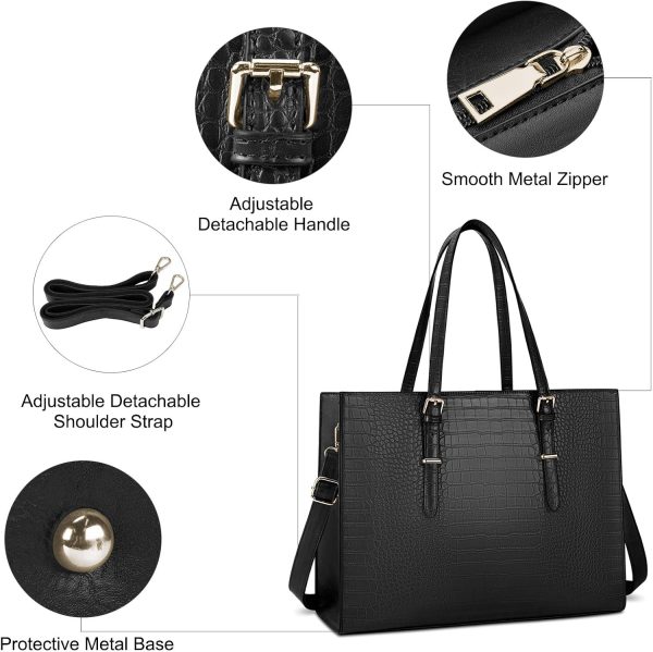 Bolsa feminina para laptop de 15,6 polegadas bolsa de couro elegante para computador para trabalho à prova d'água bolsa de ombro profissional bolsa de ombro feminina bolsa de escritório grande - Image 8