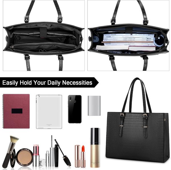Bolsa feminina para laptop de 15,6 polegadas bolsa de couro elegante para computador para trabalho à prova d'água bolsa de ombro profissional bolsa de ombro feminina bolsa de escritório grande - Image 9
